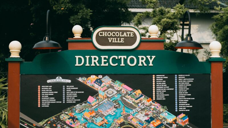 Directory map sign at Chocolate Ville, a popular Bangkok landmark.